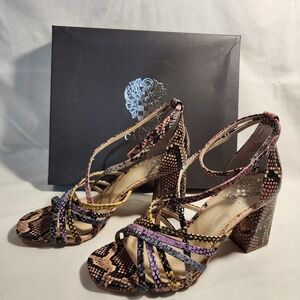 Vince Camuto Snake Print Strappy Heels